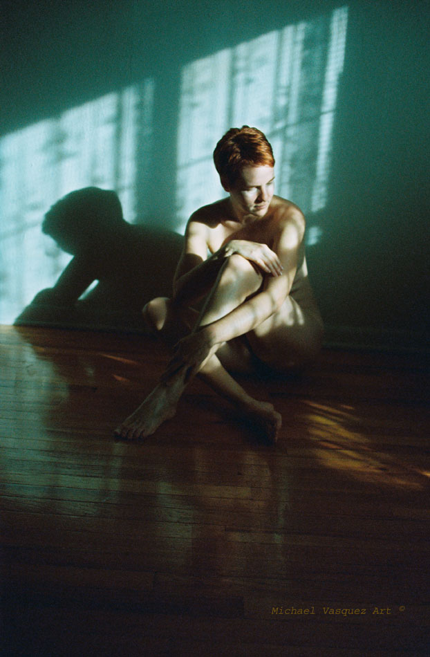 Jean Dawson, new image, sunset on wall, nude, nudo, red head.